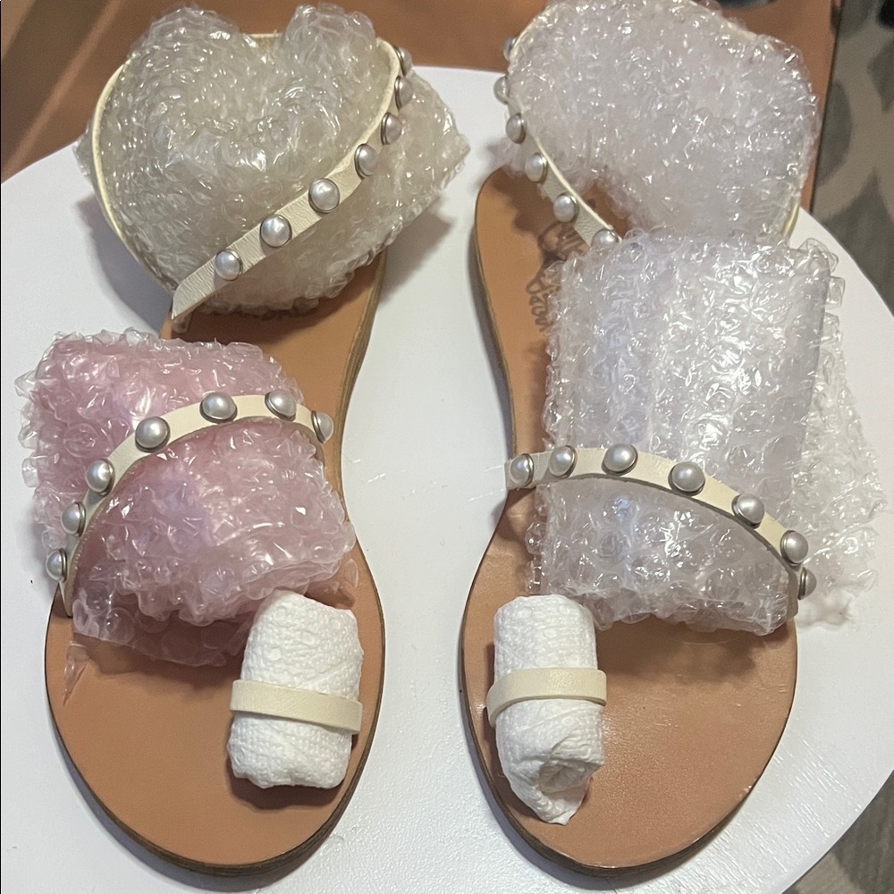 Ancient Greek Sandals Cream Pearl  EUC Sandals